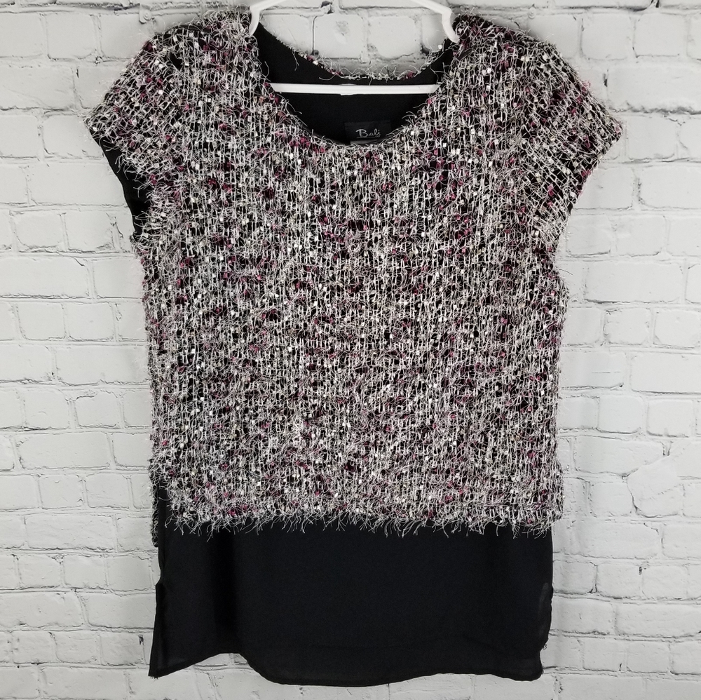 BALI | cap sleeve eyelash knit sheer accent blouse